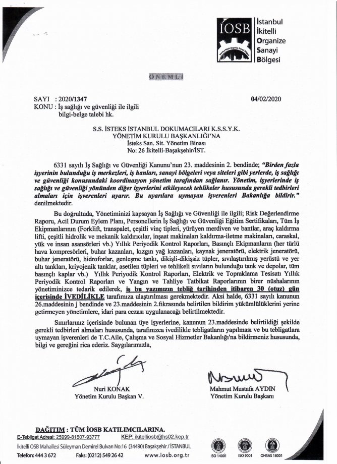 04.02.2020 İŞ SAĞLIĞI VE GÜVENLİĞİ HK.