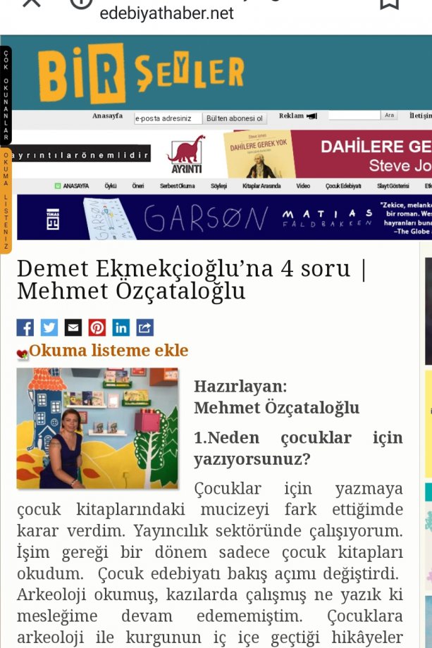 Demet Ekmekçioğlu’na 4 soru | Mehmet Özçataloğlu - Edebiyat Haber - 14 Ağustos 2019