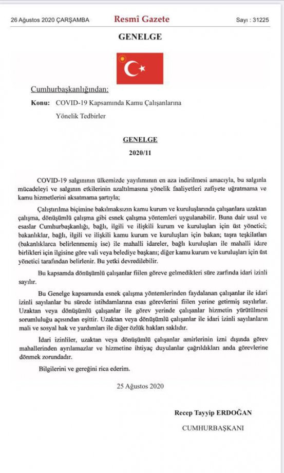 COVID-19 KAPSAMINDA KAMU ÇALIŞANLARINA YÖNELİK TEDBİRLER HAKKINDA GENELGE
