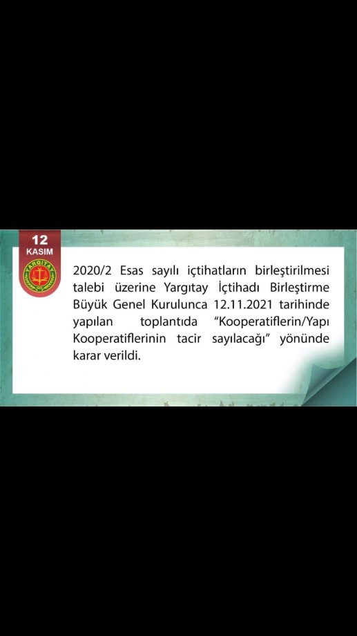 KOOPERATİFLERİN/YAPI KOOPERATİFLERİNİN TACİR SAYILACAĞI HK.