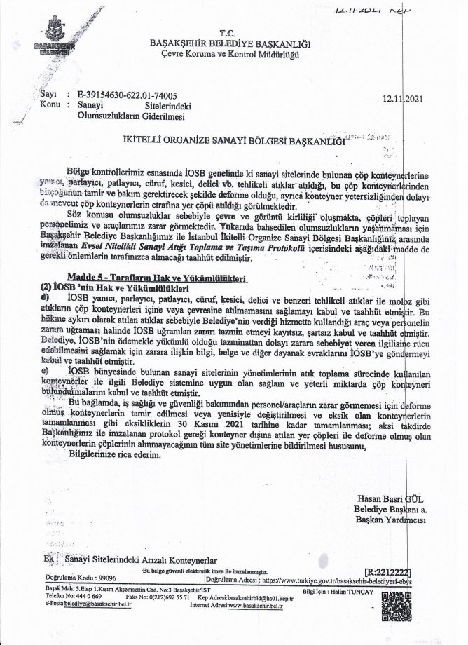 SANAYİ SİTELERİNDEKİ OLUMSUZLUKLARIN GİDERİLMESİ HAKKINDA