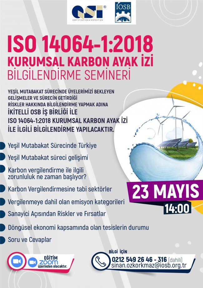 ISO 14064-1:2018 KURUMSAL KARBON AYAK İZİ BİLGİLENDİRME SEMİNERİ HK.
