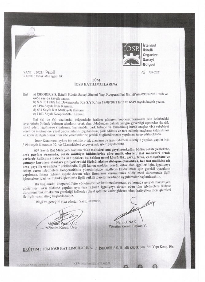 ORTAK ALAN İŞGALİ HK.