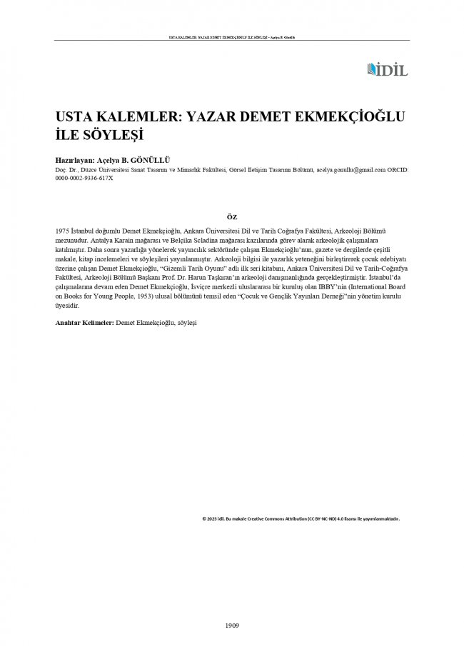 USTA KALEMLER: YAZAR DEMET EKMEKÇİOĞLU İLE SÖYLEŞİ